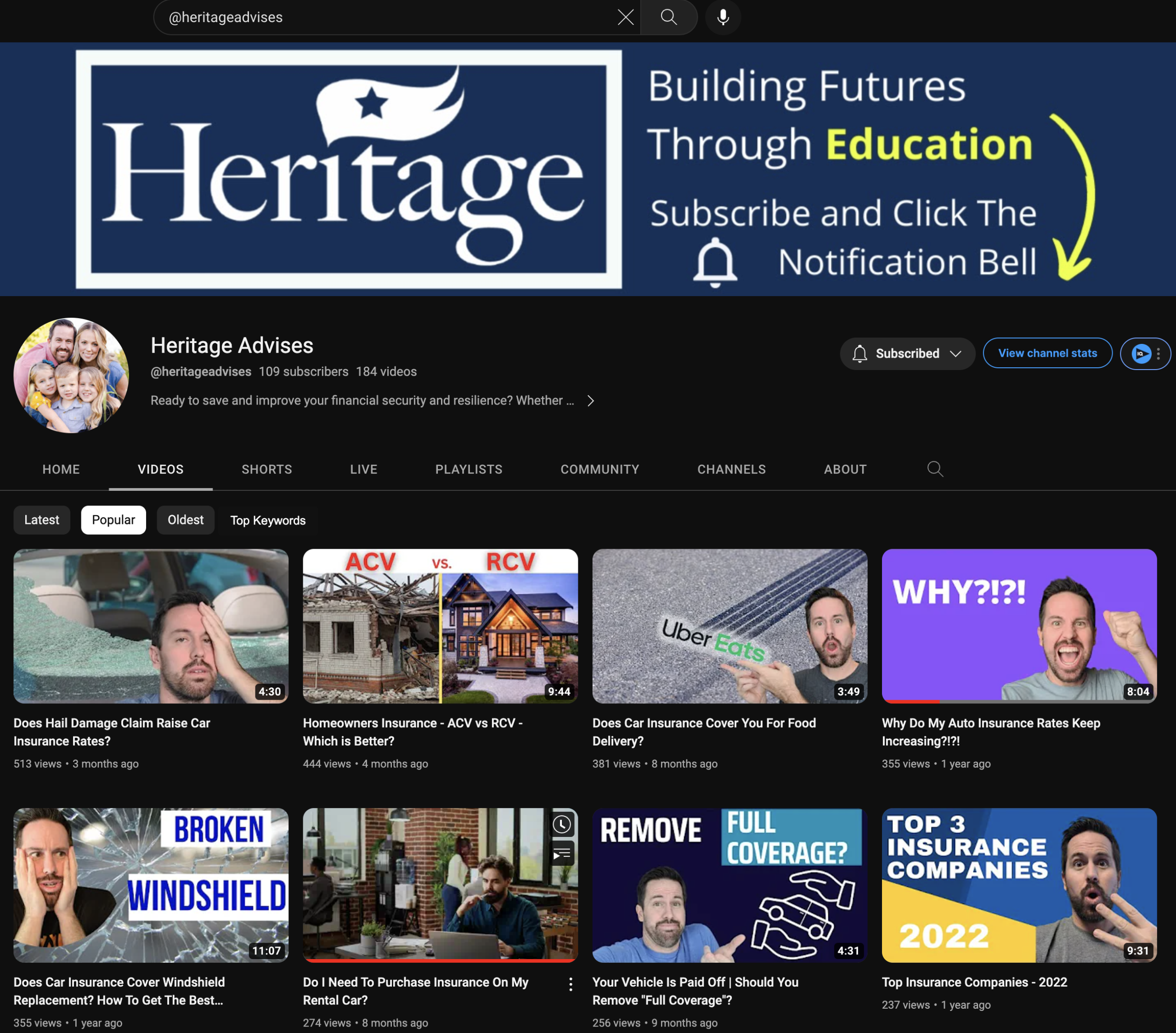Heritage Insurance YouTube Channel